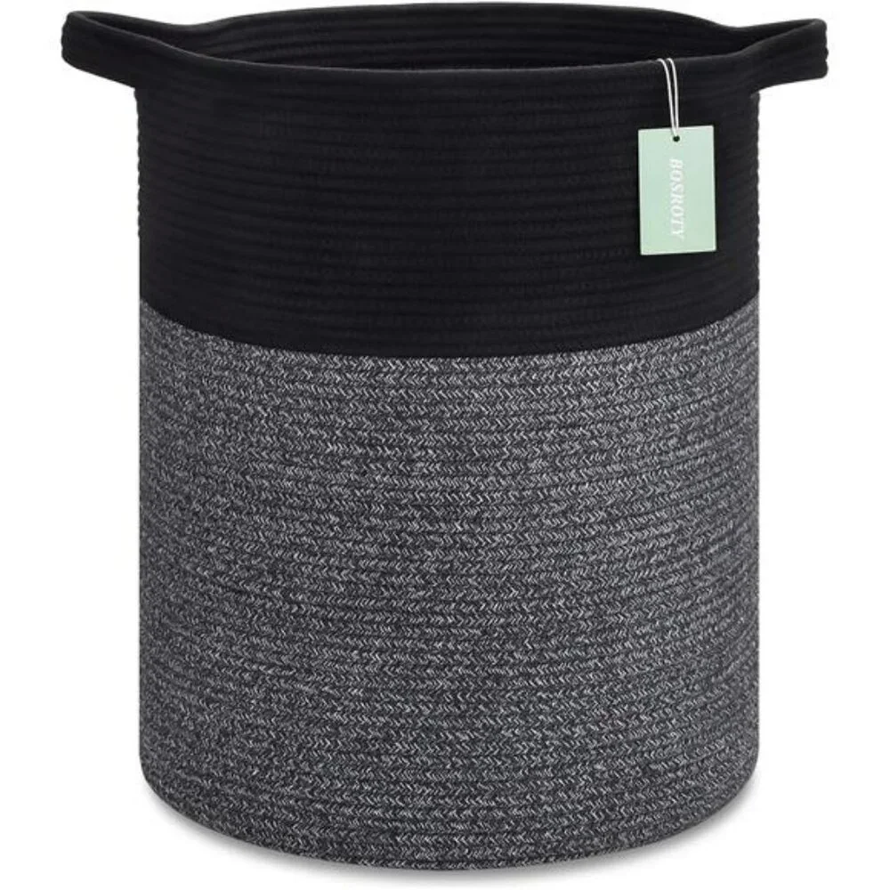 Large laundry hamper woven cotton rope basket 72L toy clothes blanket storage bi